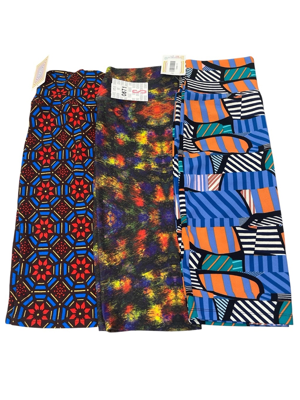 LuLaRoe Cassie stretch Pencil Skirts Trio Lot Multicolor Mixed Prints